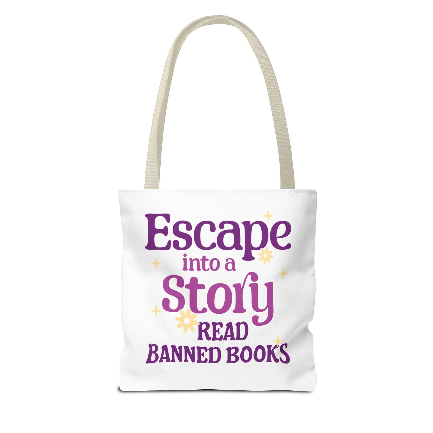 Escape into a Story, Read Banned Books Tote Bag