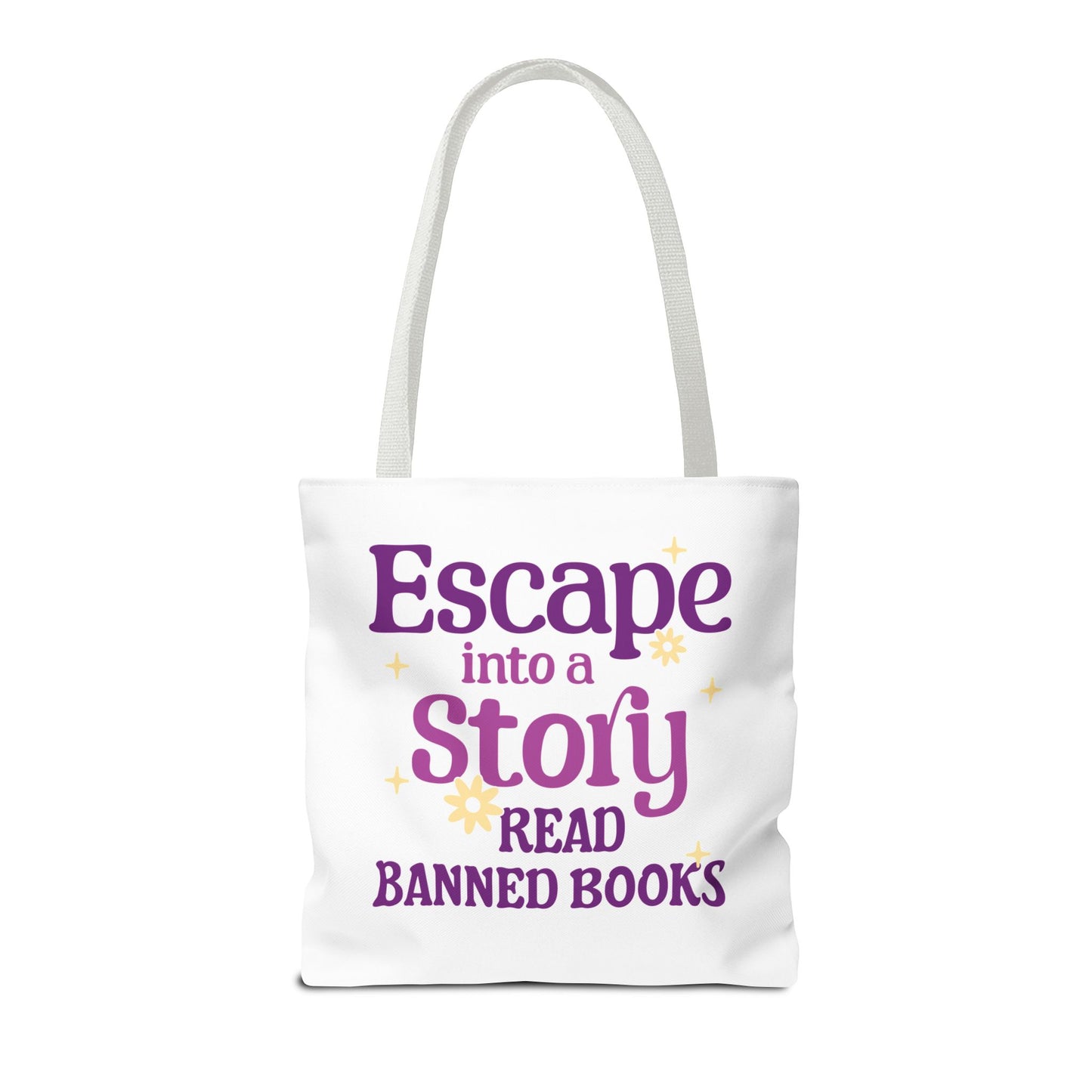 Escape into a Story, Read Banned Books Tote Bag