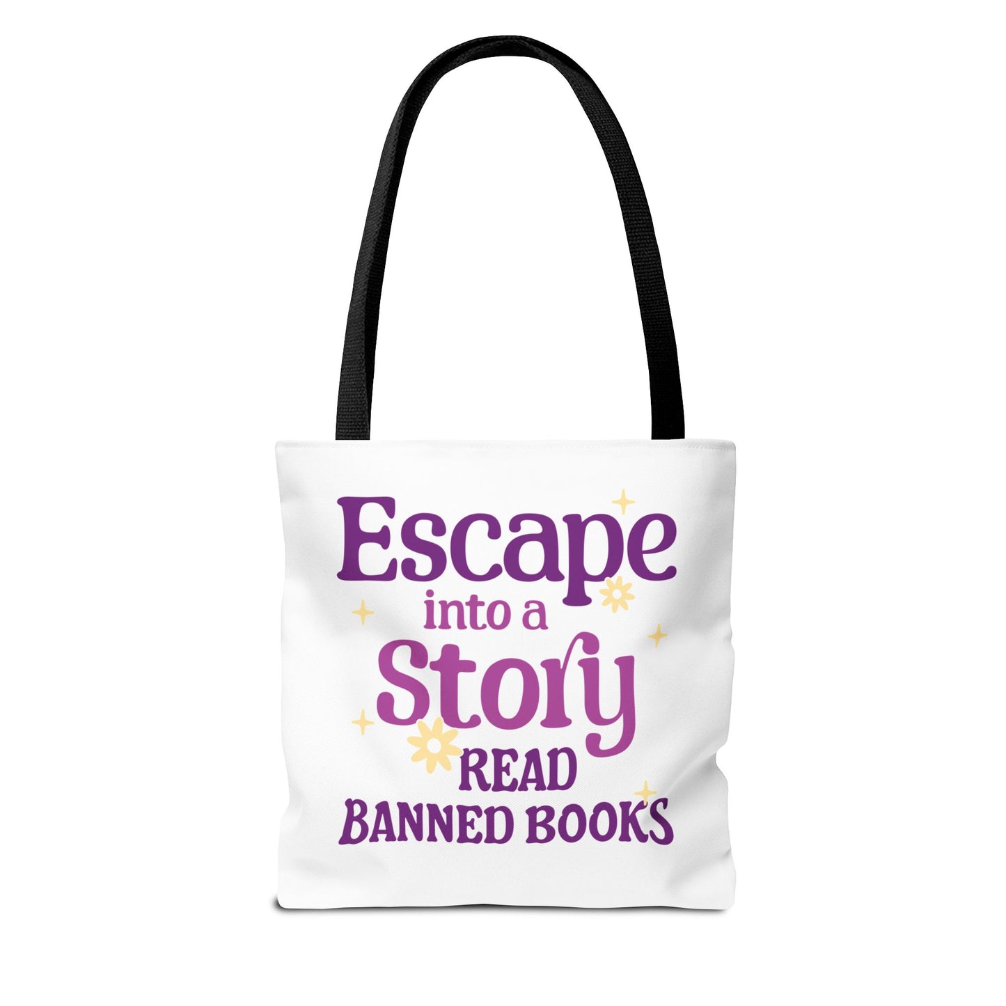 Escape into a Story, Read Banned Books Tote Bag