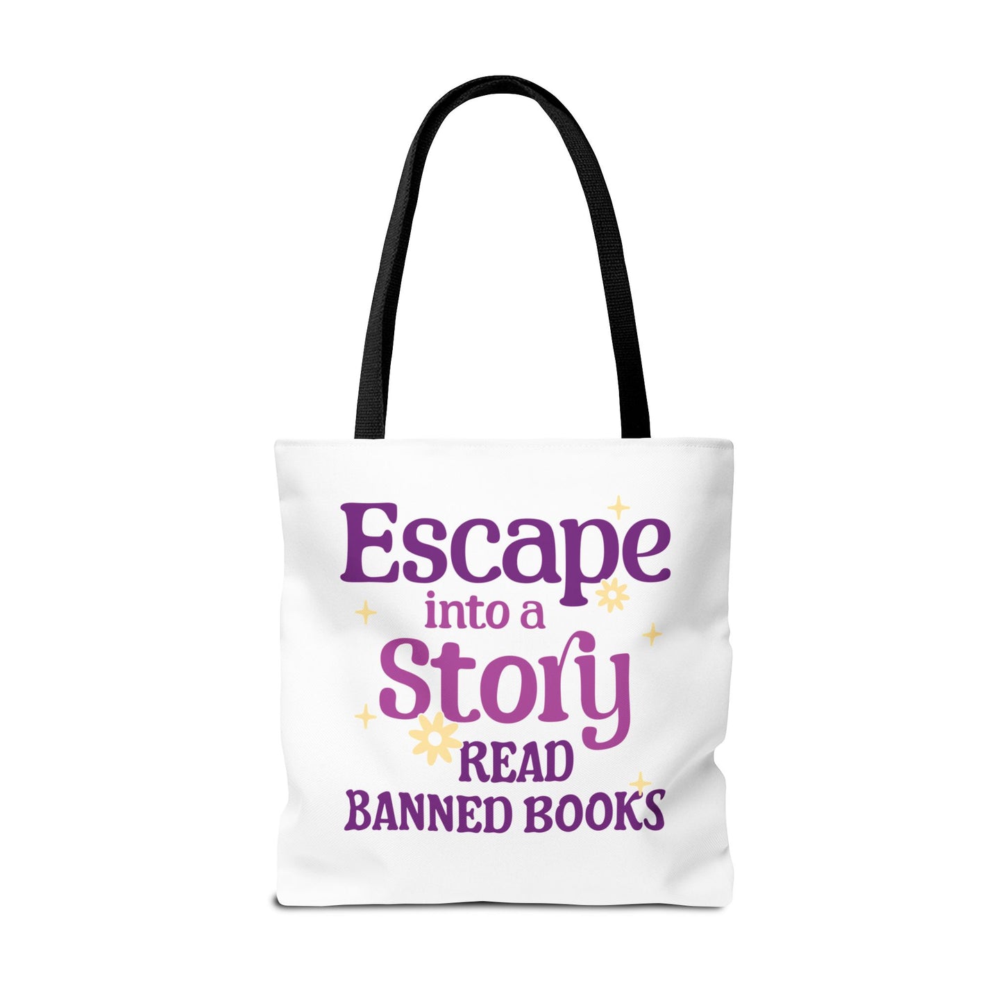 Escape into a Story, Read Banned Books Tote Bag