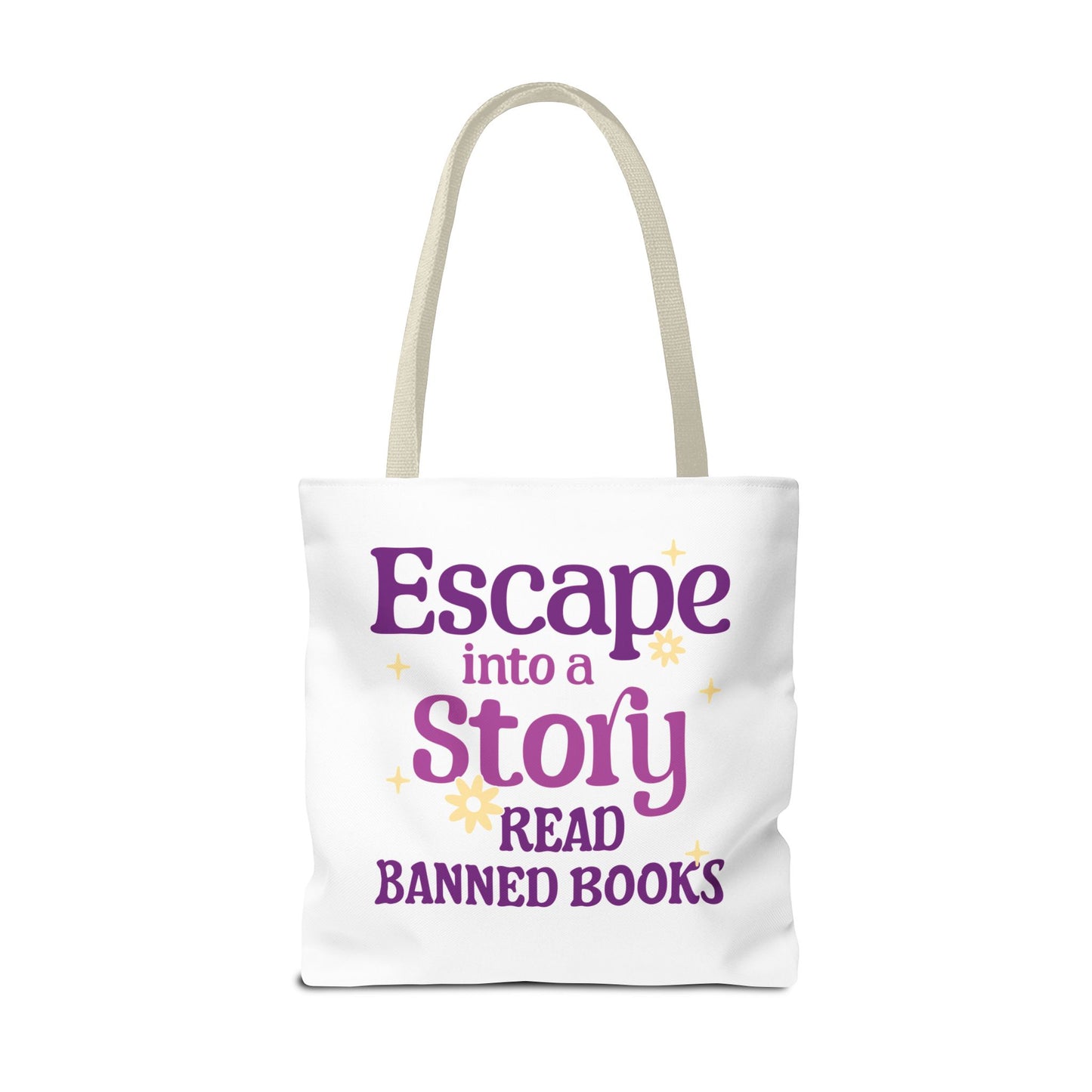 Escape into a Story, Read Banned Books Tote Bag