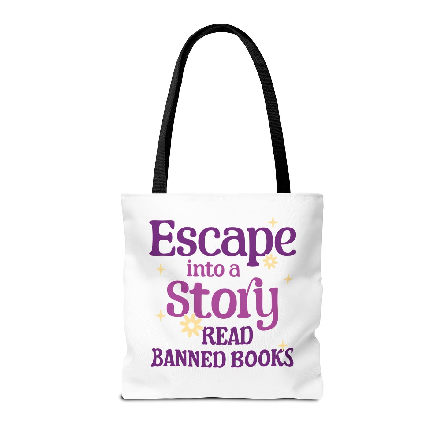 Escape into a Story, Read Banned Books Tote Bag