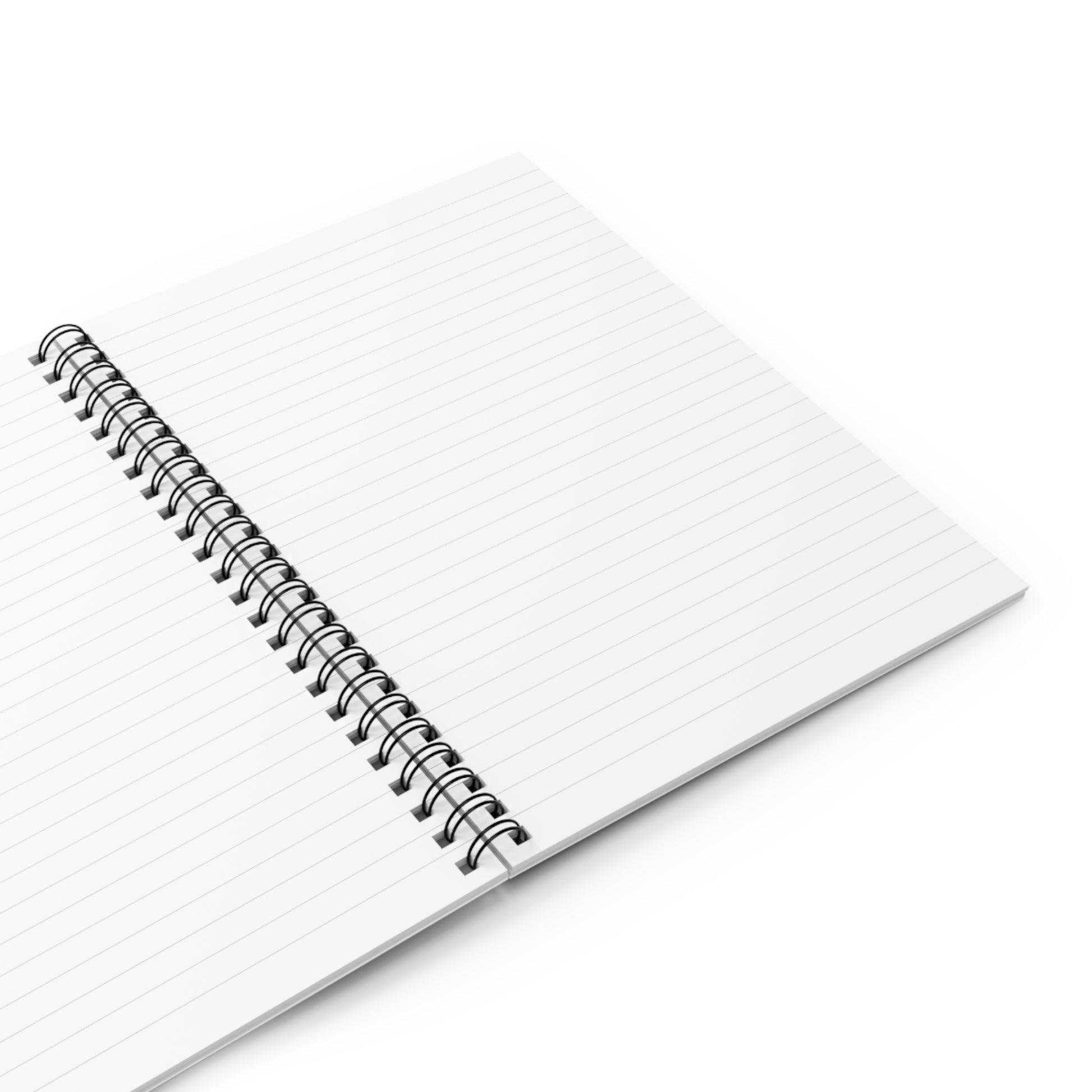 Open spiral-bound notebook with lined pages.